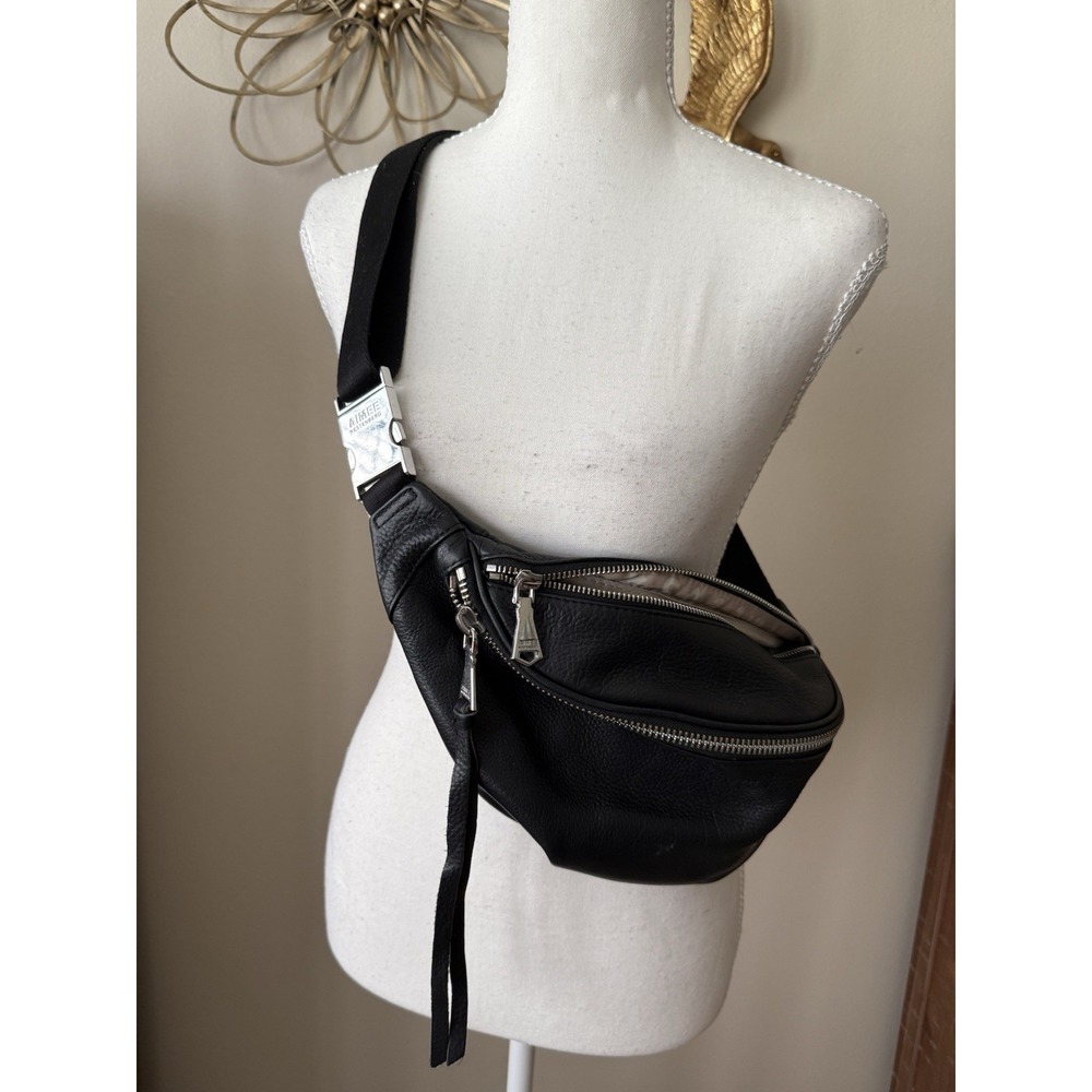 Aimee Kestenberg Milan Black Leather Belt Bag Sling Crossbody Zipper Flaw